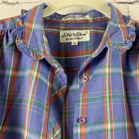 VINTAGE Shirt Button-down Blue with Red&Green Stripes - Picture 5 of 8